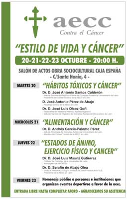 La AECC en León organiza un  ciclo de conferencias sobre estilo de vida y cáncer 