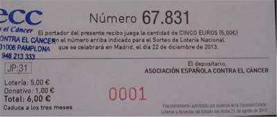 Décimo de Lotería de Navida aecc Navarra 2013