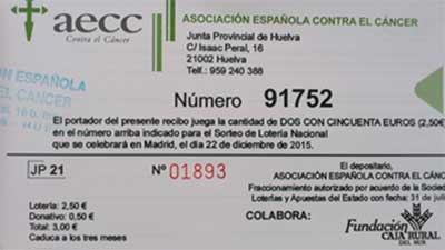 Venta de participaciones de Lotería de Navidad AECC Huelva
